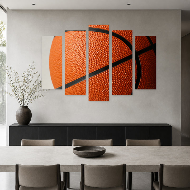 Basketball with Geometric Rhythm — five-panel wall art in frontal interior | 5wallart 55244 M3