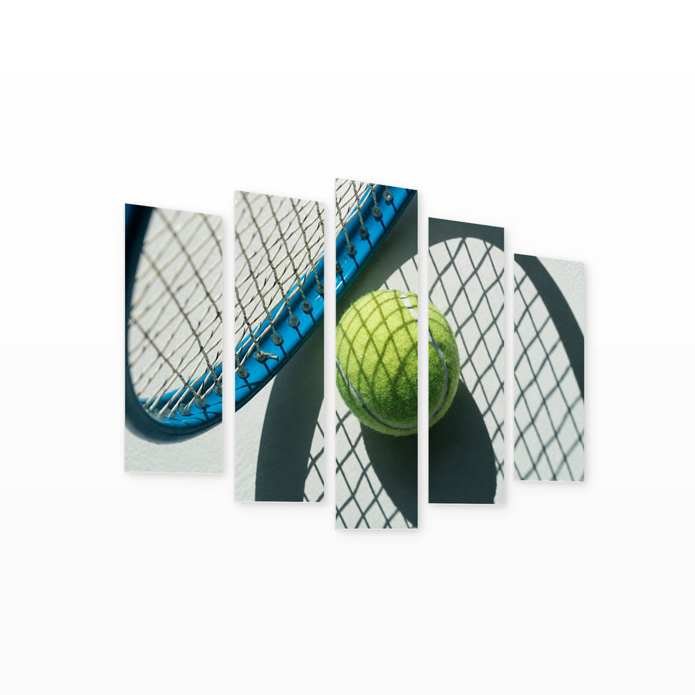 Tennis Racket Motion Study — five-panel wall art on white background in perspective | 5wallart 55245 M1