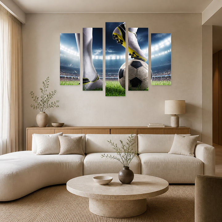 Football Player in Action with Dramatic Contrast — five-panel wall art in frontal interior | 5wallart 55247 M3