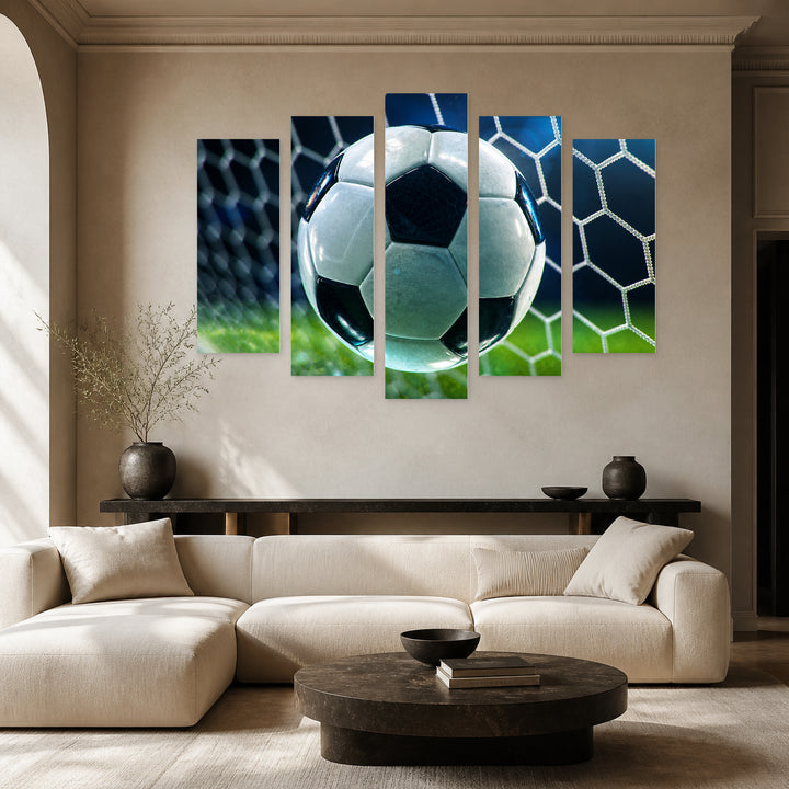 Football in Vivid Color — five-panel wall art in alternate frontal interior | 5wallart 55248 M4