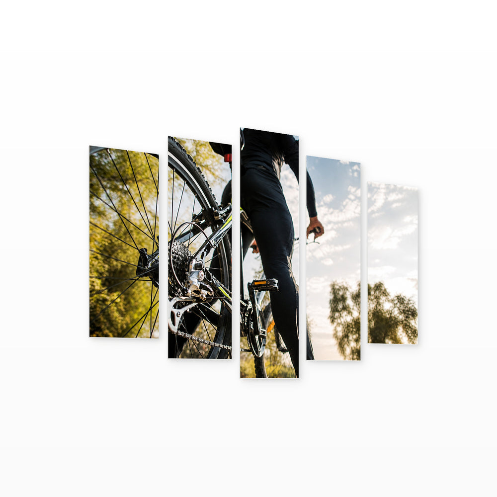 Bicycle with Geometric Rhythm — five-panel wall art on white background in perspective | 5wallart 55252 M1