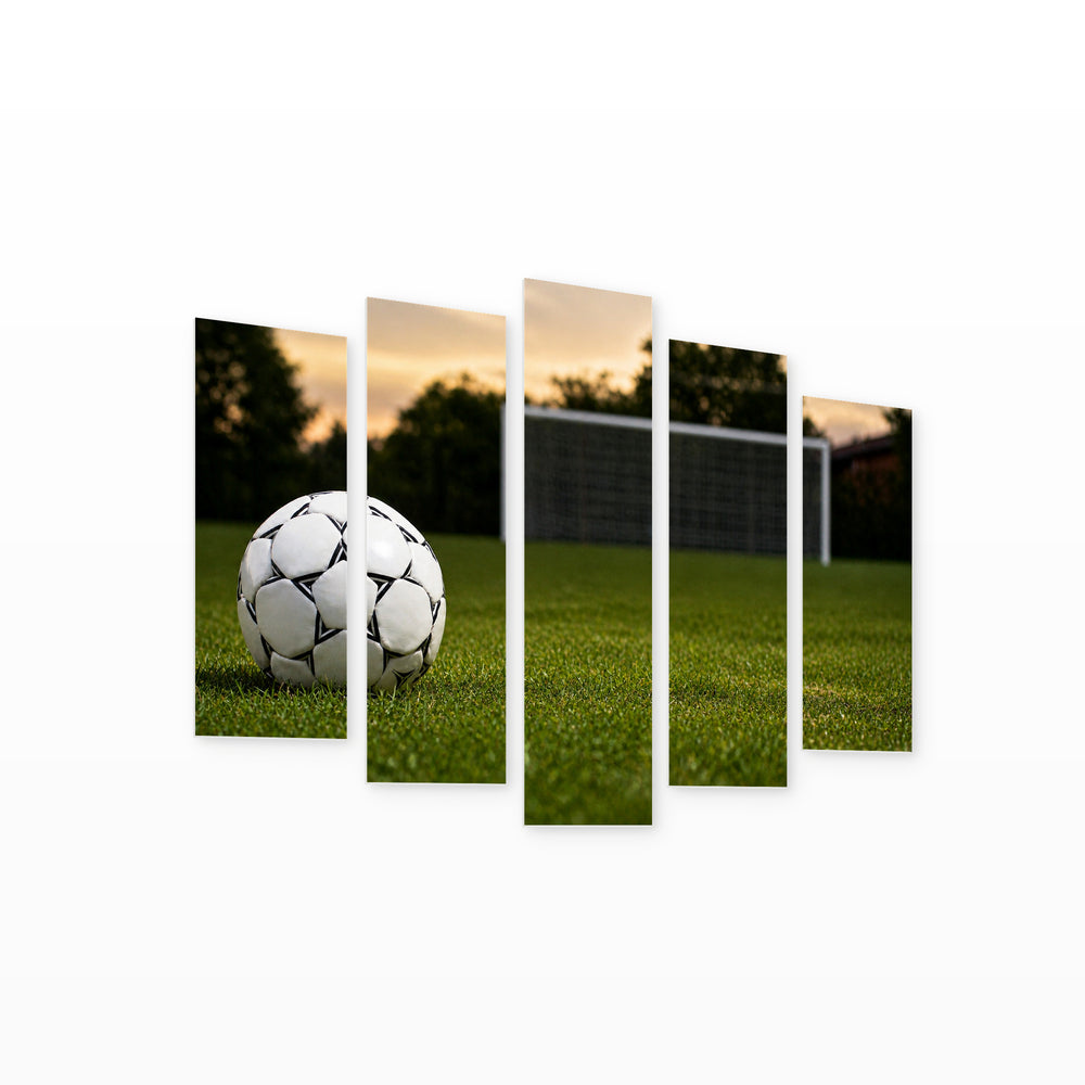 Football Field with Ball Motion Study — five-panel wall art on white background in perspective | 5wallart 55256 M1