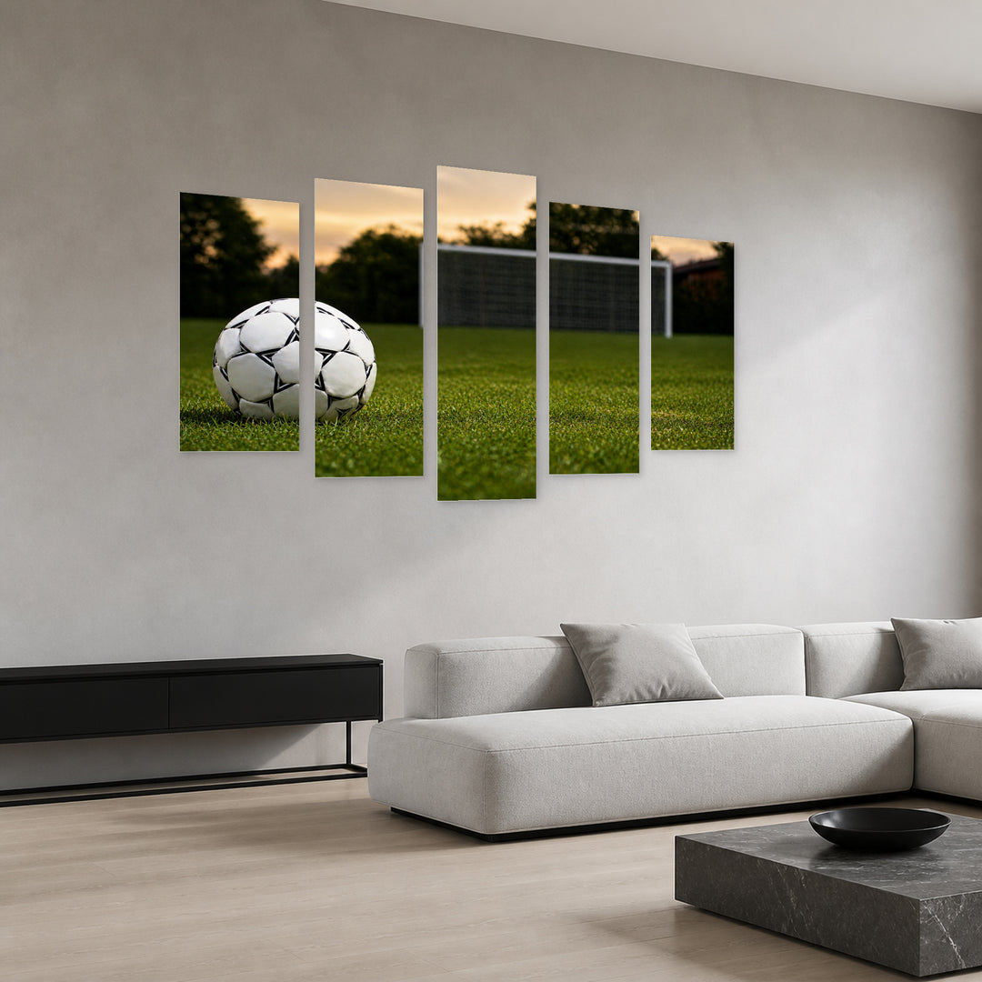 Football Field with Ball Motion Study — five-panel wall art in perspective interior | 5wallart 55256 M2