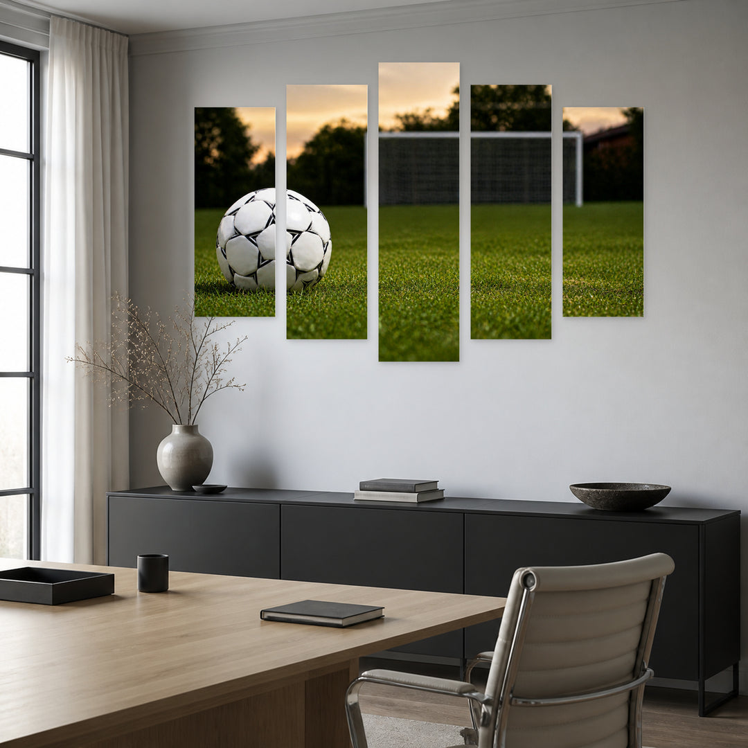Football Field with Ball Motion Study — five-panel wall art in frontal interior | 5wallart 55256 M3