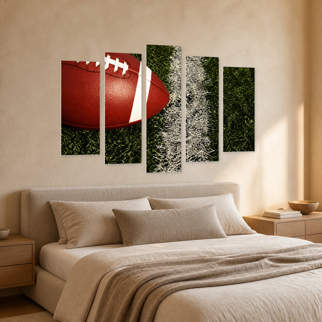 Rugby with Dramatic Contrast — five-panel wall art in perspective interior | 5wallart 55257 M2