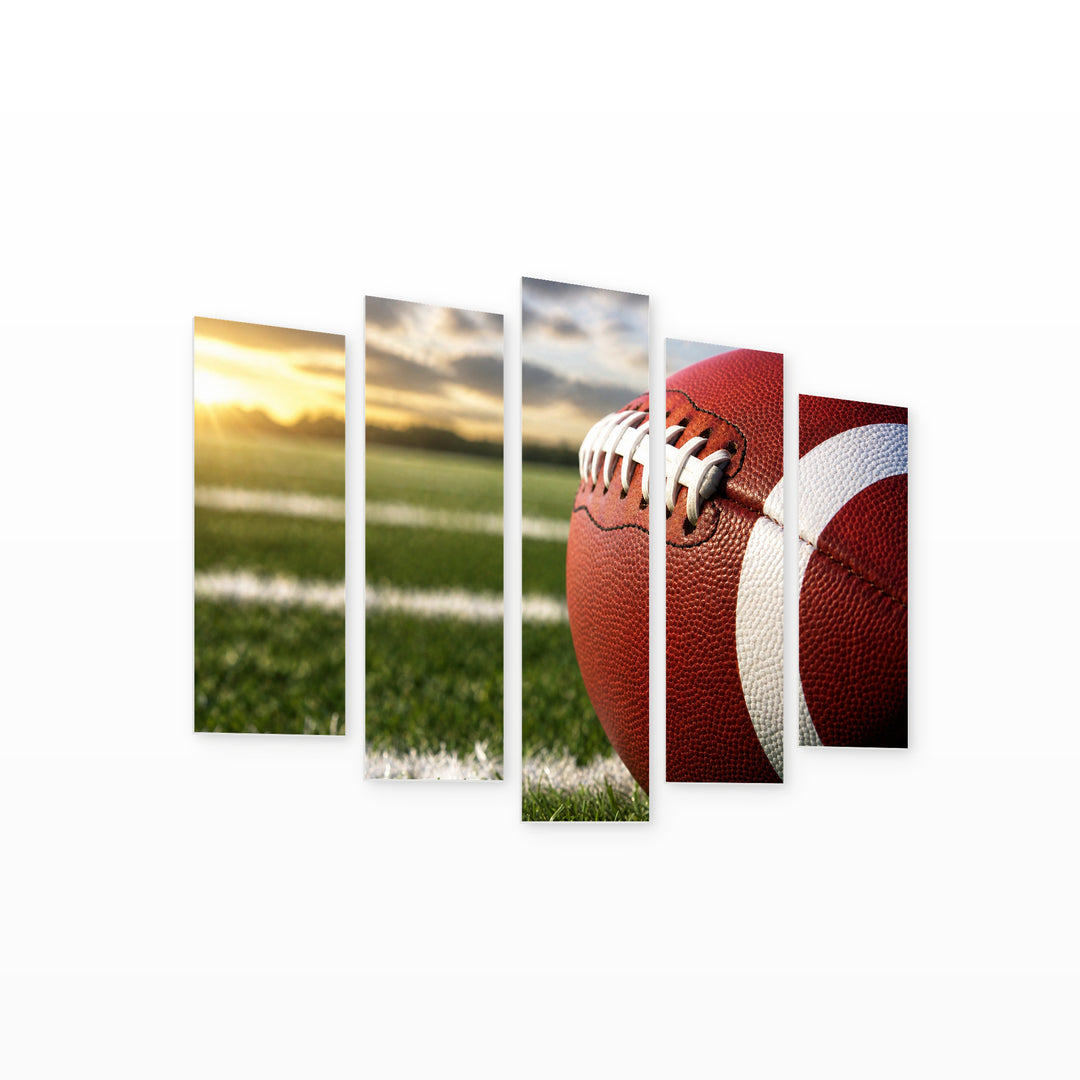 Rugby Ball in Vivid Color — five-panel wall art on white background in perspective | 5wallart 55258 M1