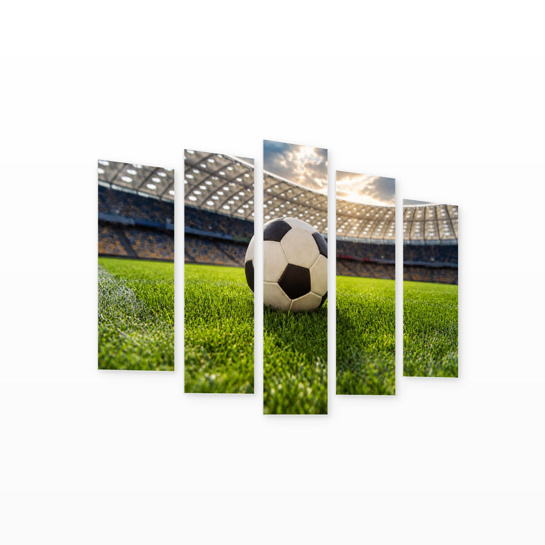 Football at Stadium with Dramatic Contrast — five-panel wall art on white background in perspective | 5wallart 55260 M1