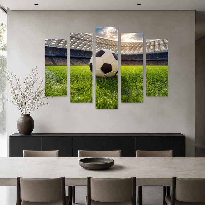Football at Stadium with Dramatic Contrast — five-panel wall art in frontal interior | 5wallart 55260 M3