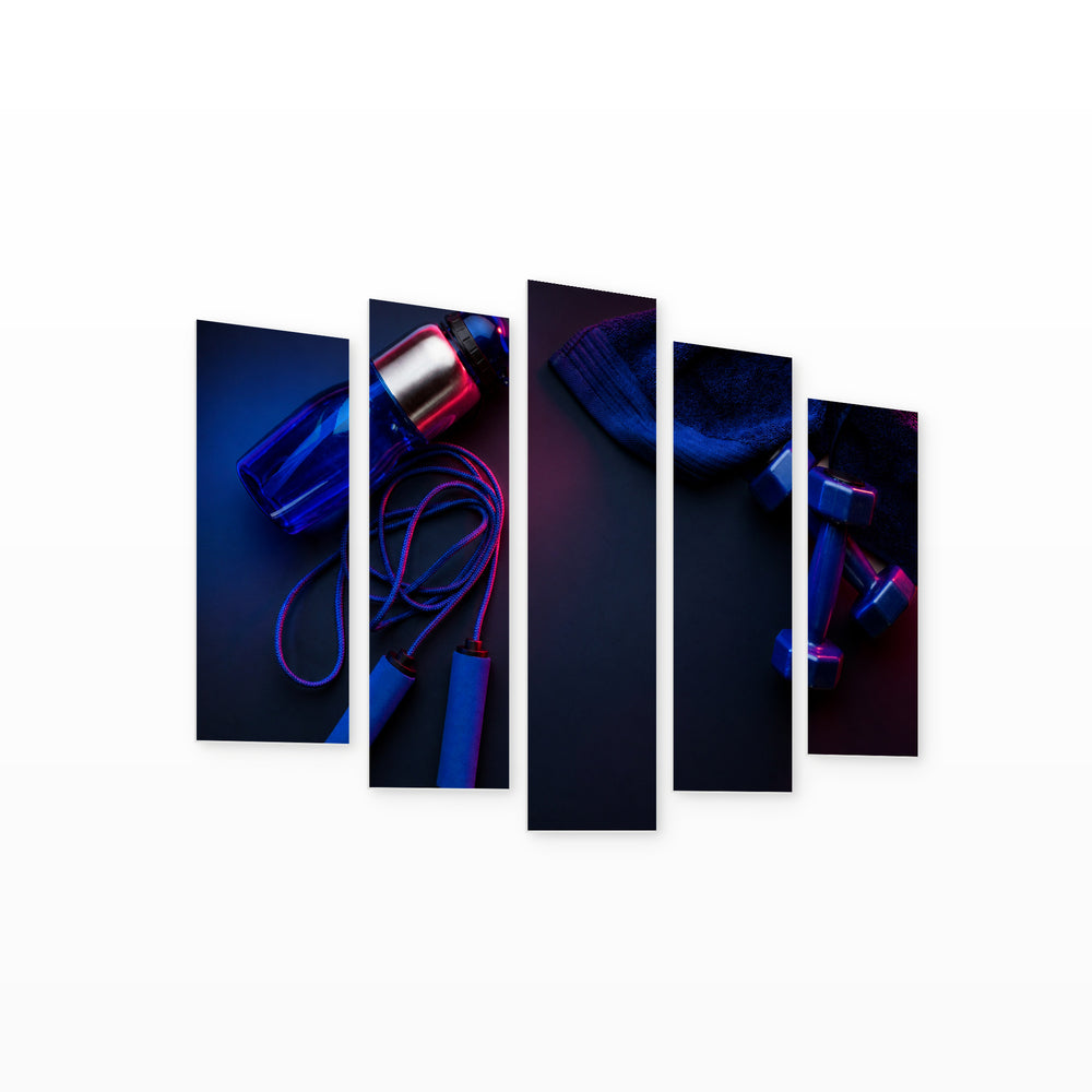 Sports Equipment at Night — five-panel wall art on white background in perspective | 5wallart 55262 M1
