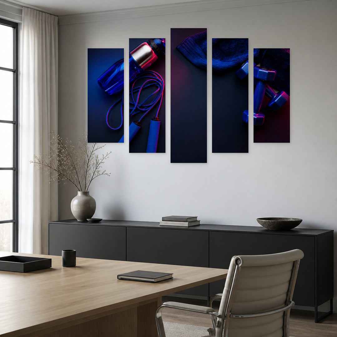 Sports Equipment at Night — five-panel wall art in frontal interior | 5wallart 55262 M3