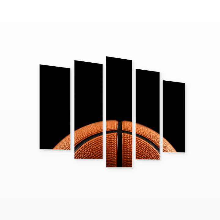 Basketball with Dramatic Contrast — five-panel wall art on white background in perspective | 5wallart 55263 M1