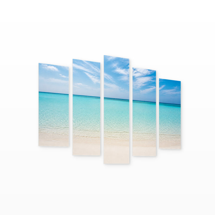 Turquoise Ocean in Serene Light — five-panel wall art on white background in perspective | 5wallart 55266 M1