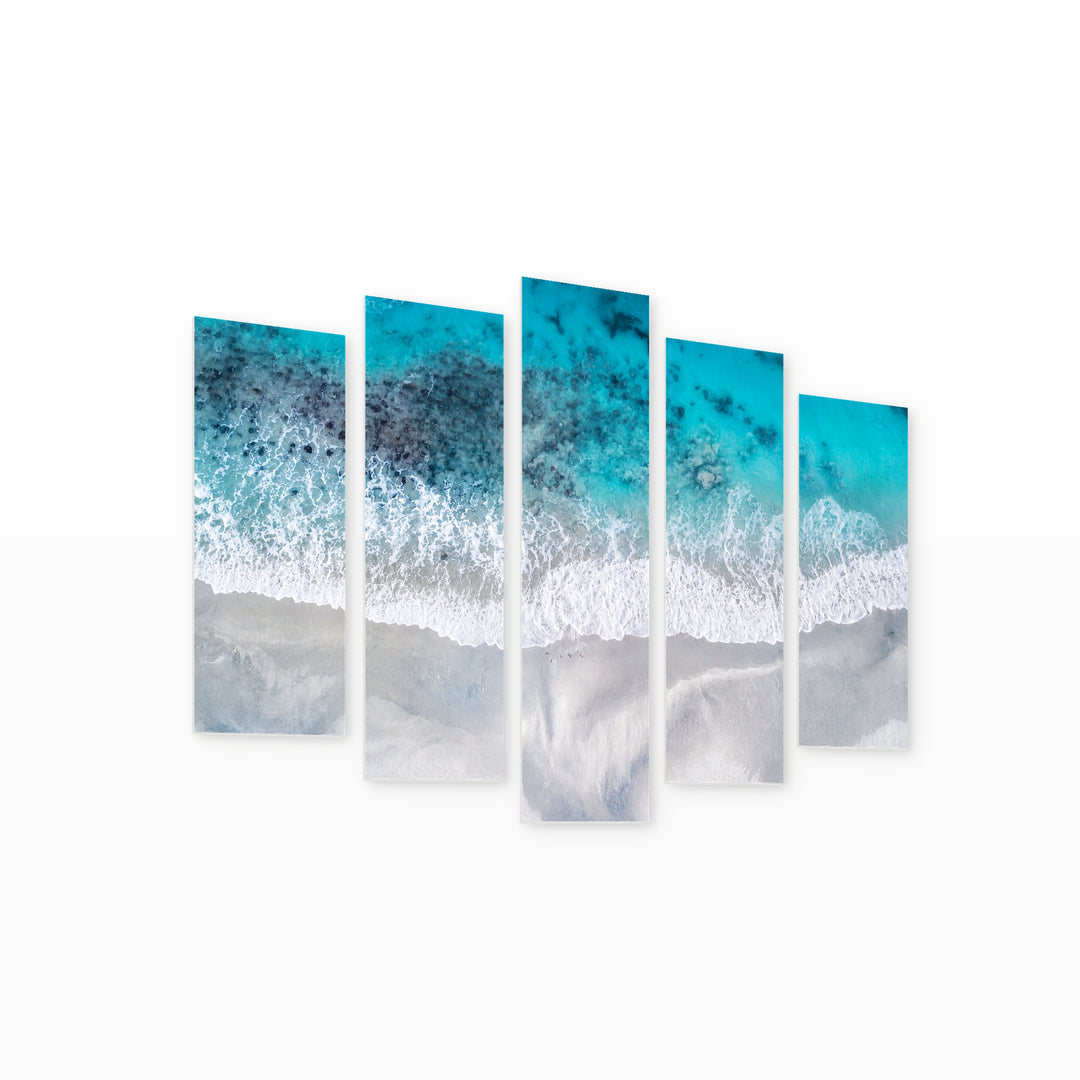 Turquoise Water Background in Serene Light — five-panel wall art on white background in perspective | 5wallart 55267 M1