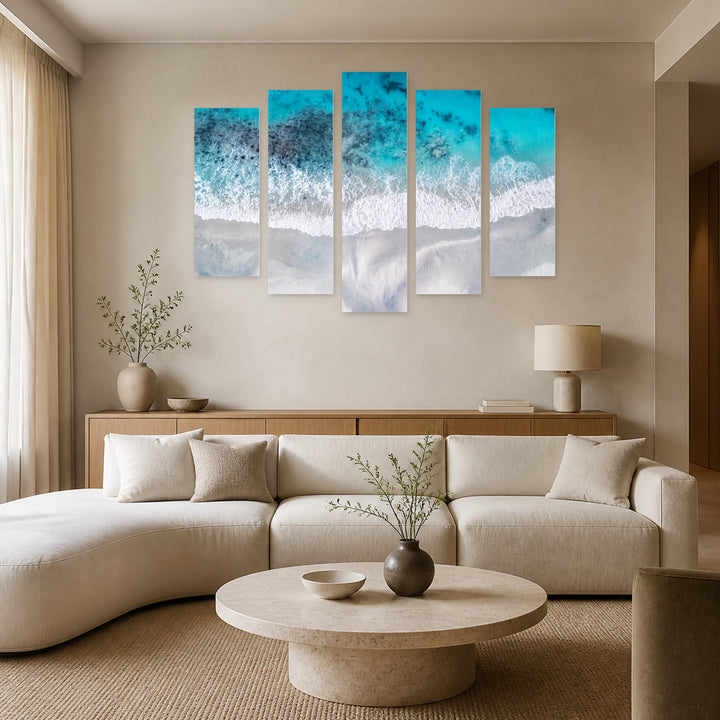 Turquoise Water Background in Serene Light — five-panel wall art in frontal interior | 5wallart 55267 M3