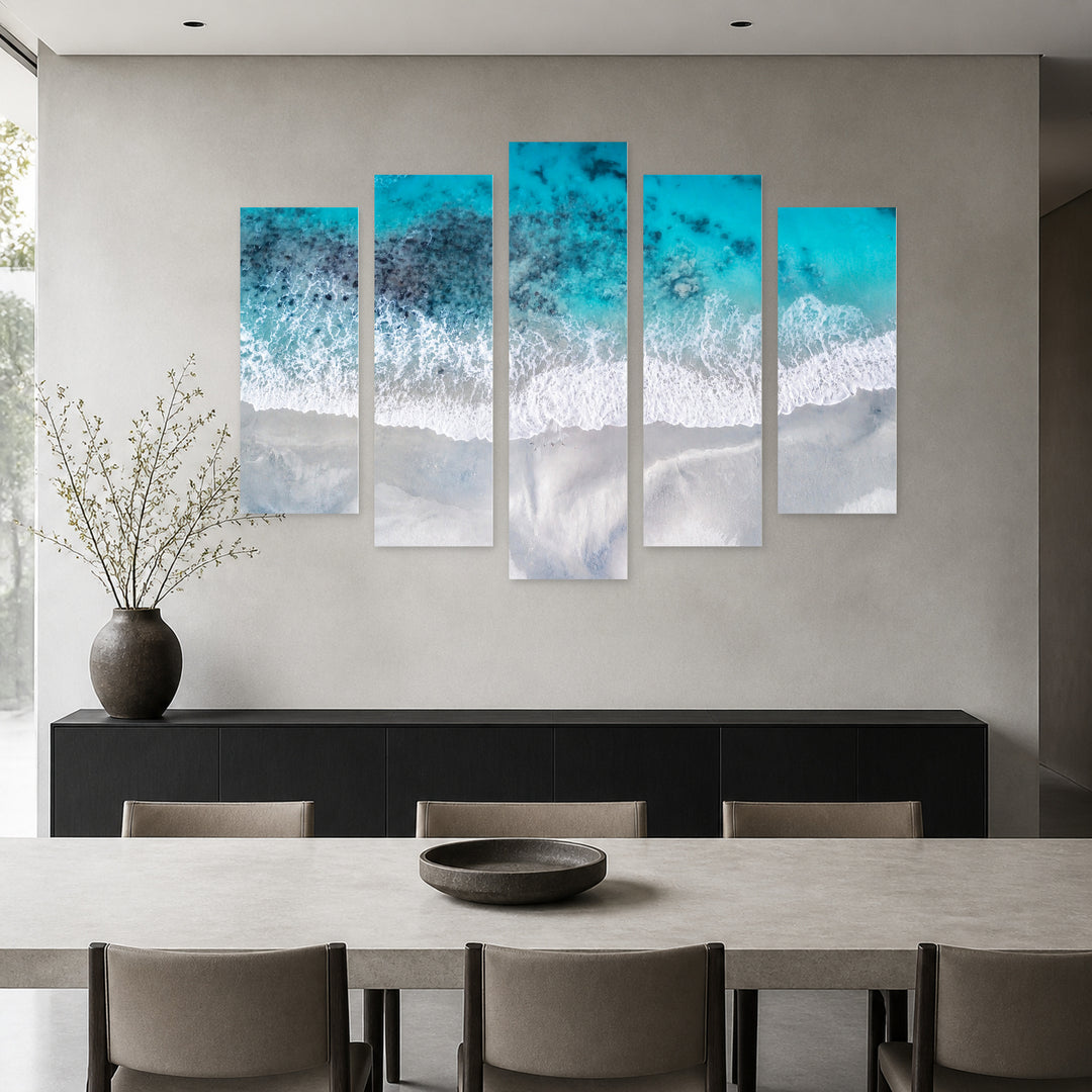 Turquoise Water Background in Serene Light — five-panel wall art in alternate frontal interior | 5wallart 55267 M4