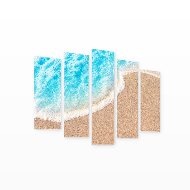 Sea Wave with Dramatic Contrast — five-panel wall art on white background in perspective | 5wallart 55270 M1