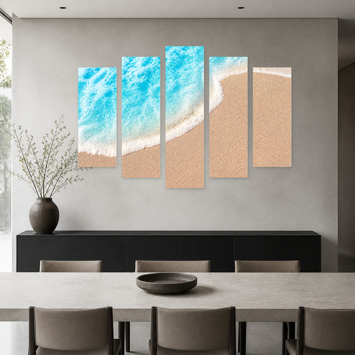 Sea Wave with Dramatic Contrast — five-panel wall art in frontal interior | 5wallart 55270 M3