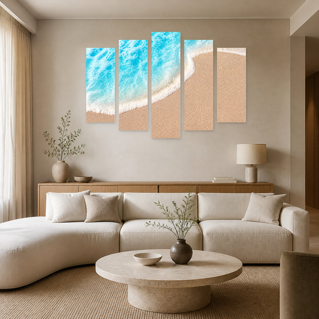 Sea Wave with Dramatic Contrast — five-panel wall art in alternate frontal interior | 5wallart 55270 M4
