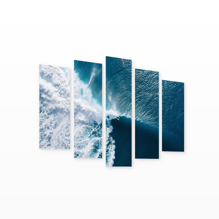 Ocean and Surfers Coastal Panorama — five-panel wall art on white background in perspective | 5wallart 55273 M1