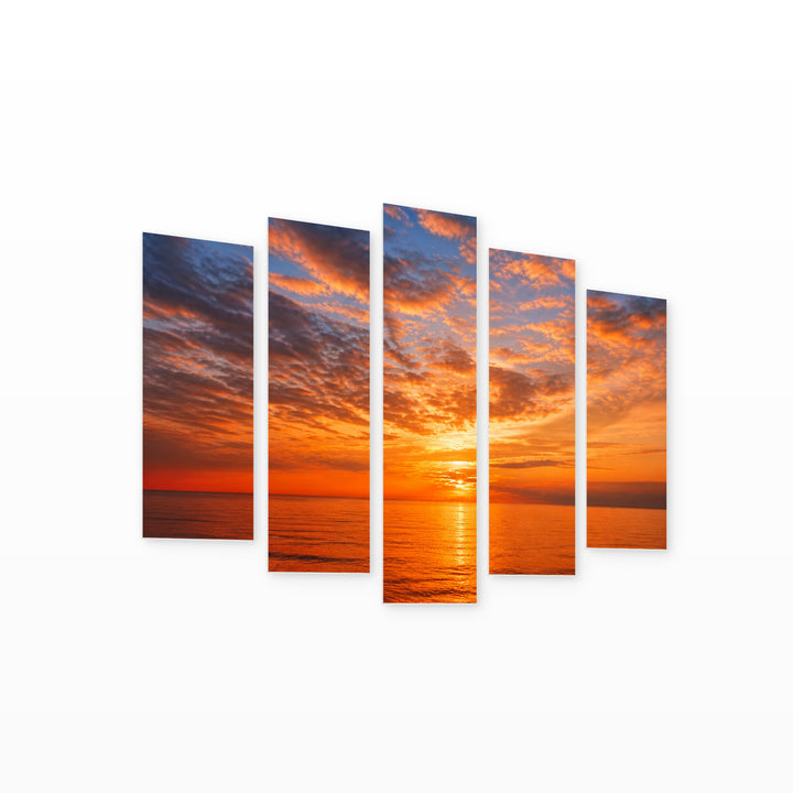 Golden Fiery Sunset — five-panel wall art on white background in perspective | 5wallart 55276 M1