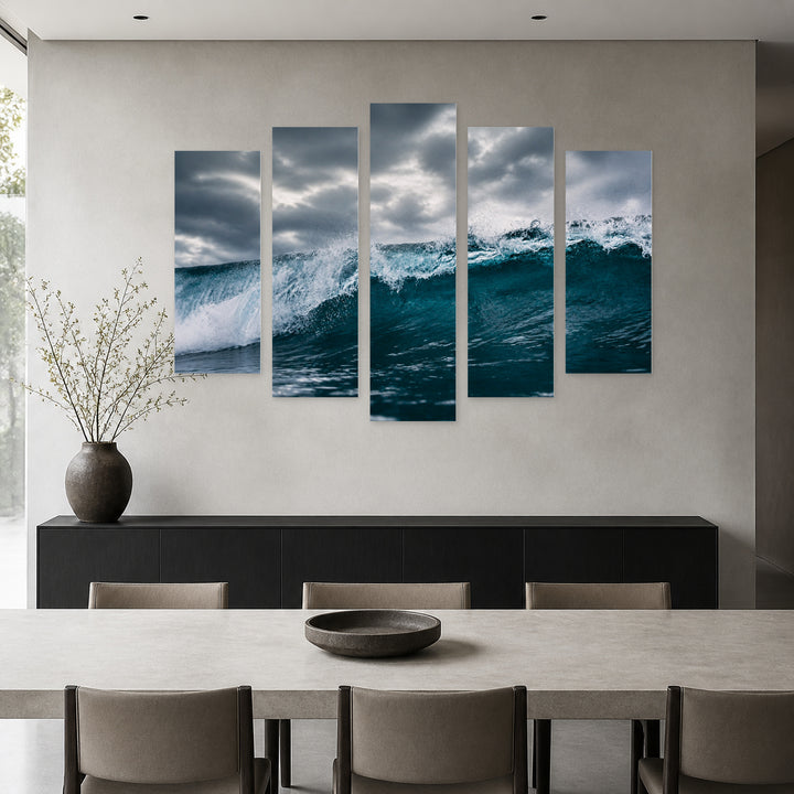 Big Wave with Dramatic Contrast — five-panel wall art in alternate frontal interior | 5wallart 55287 M4