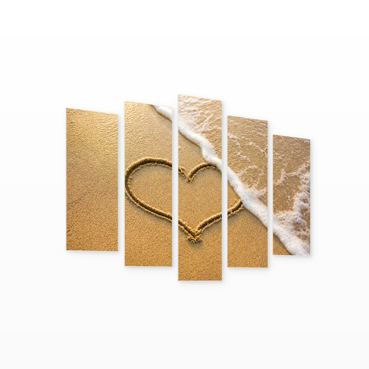 Heart in the Sand with Dreamlike Atmosphere — five-panel wall art on white background in perspective | 5wallart 55288 M1