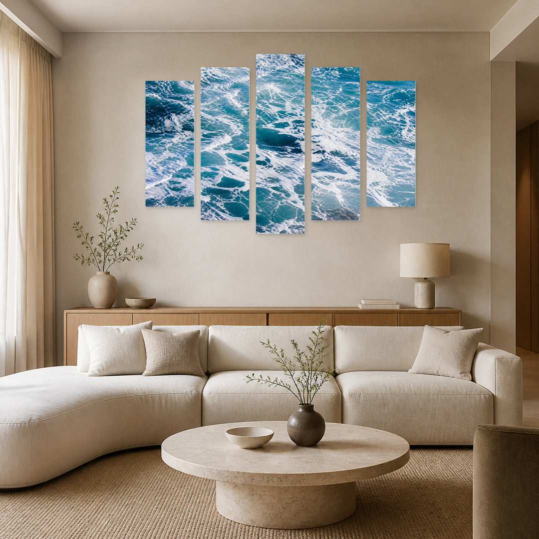 Sea Foam in Winter — five-panel wall art in frontal interior | 5wallart 55289 M3