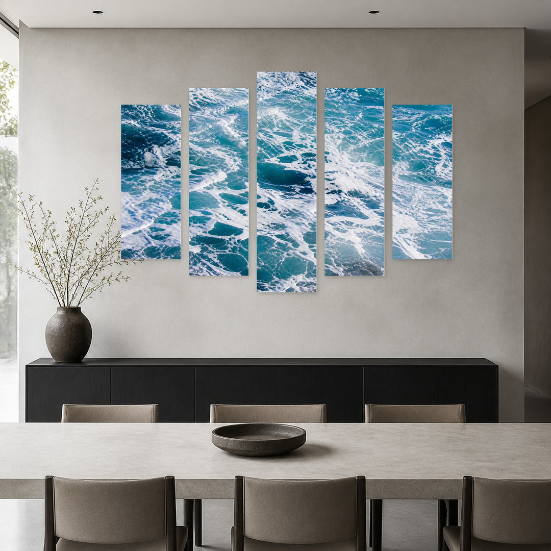 Sea Foam in Winter — five-panel wall art in alternate frontal interior | 5wallart 55289 M4