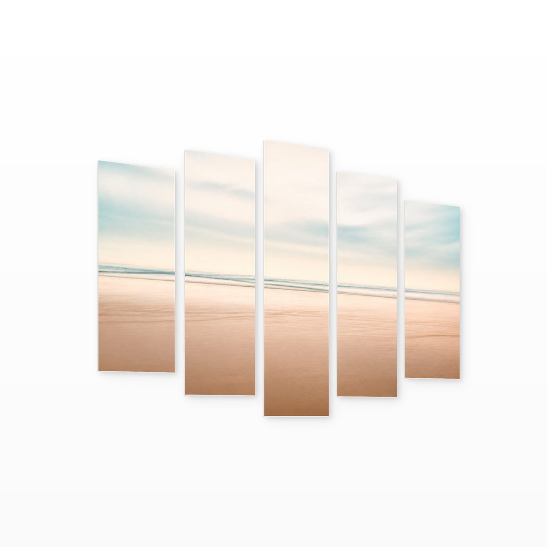 Minimalist Abstract Seascape with Geometric Rhythm — five-panel wall art on white background in perspective | 5wallart 55293 M1