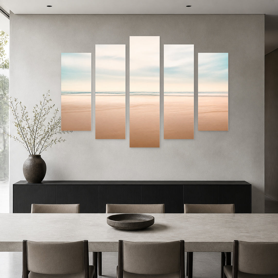 Minimalist Abstract Seascape with Geometric Rhythm — five-panel wall art in alternate frontal interior | 5wallart 55293 M4