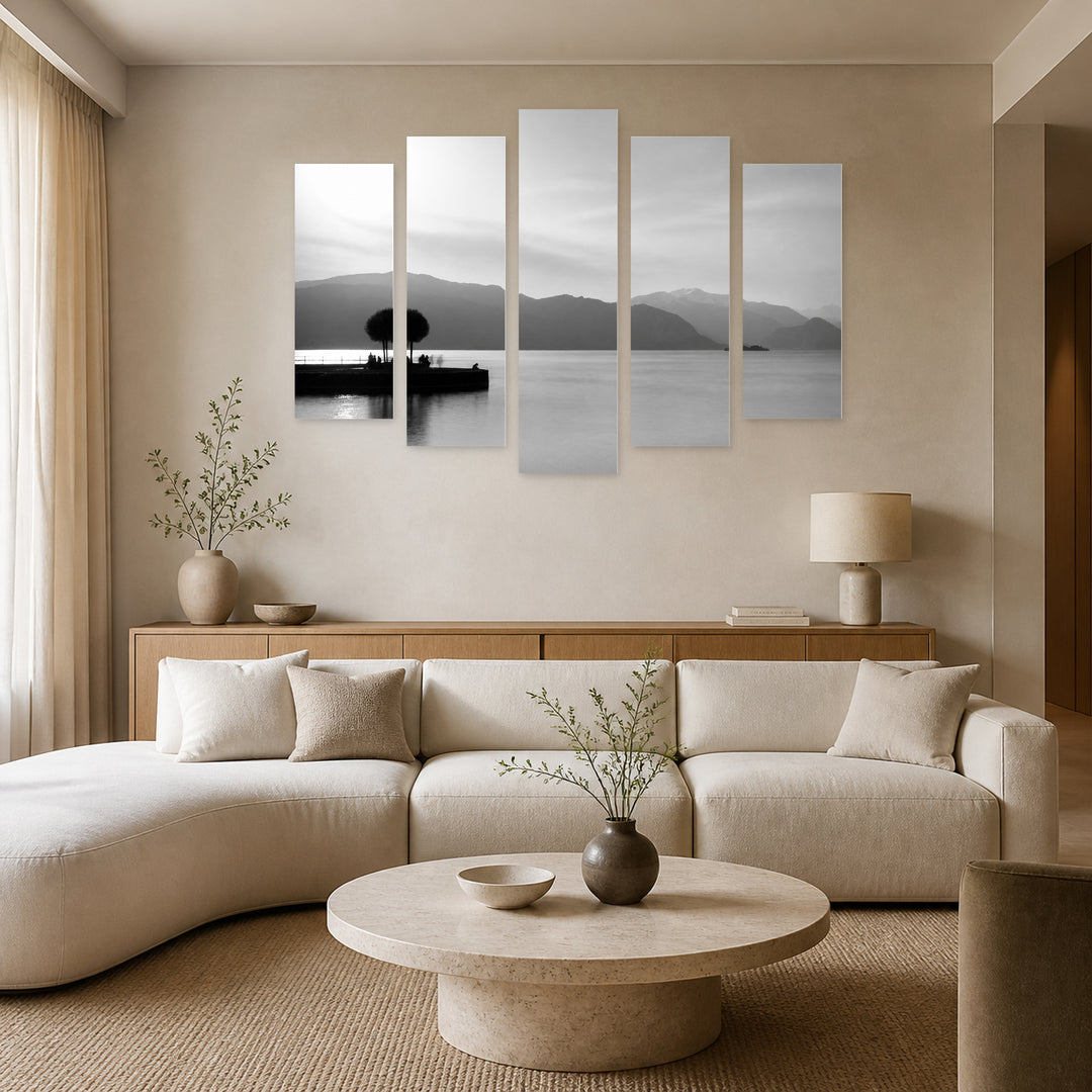 Minimalism with Geometric Rhythm — five-panel wall art in alternate frontal interior | 5wallart 55294 M4