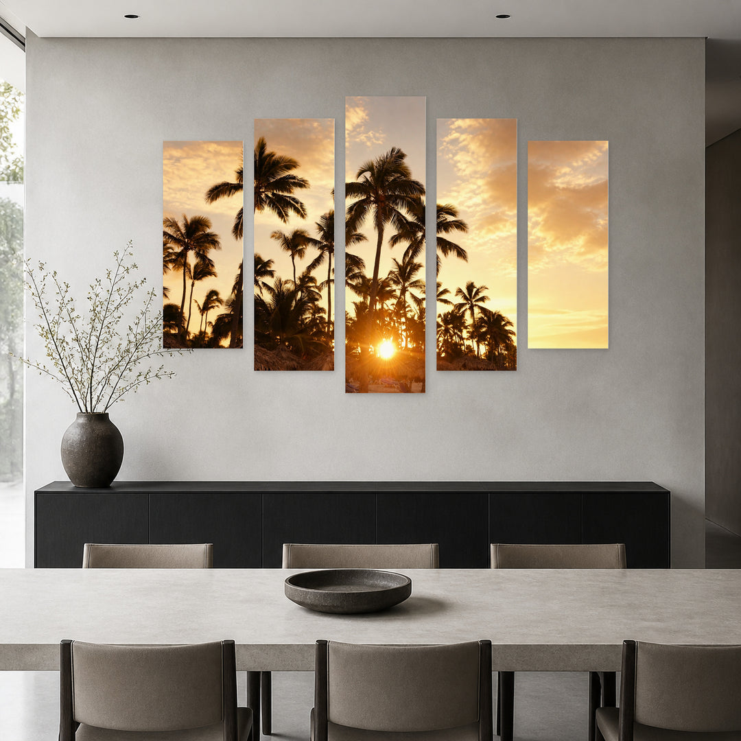 Golden Caribbean Sunset — five-panel wall art in alternate frontal interior | 5wallart 55295 M4