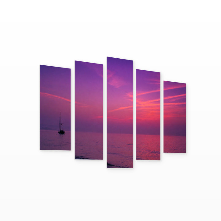 Purple Morning with Dreamlike Atmosphere — five-panel wall art on white background in perspective | 5wallart 55299 M1