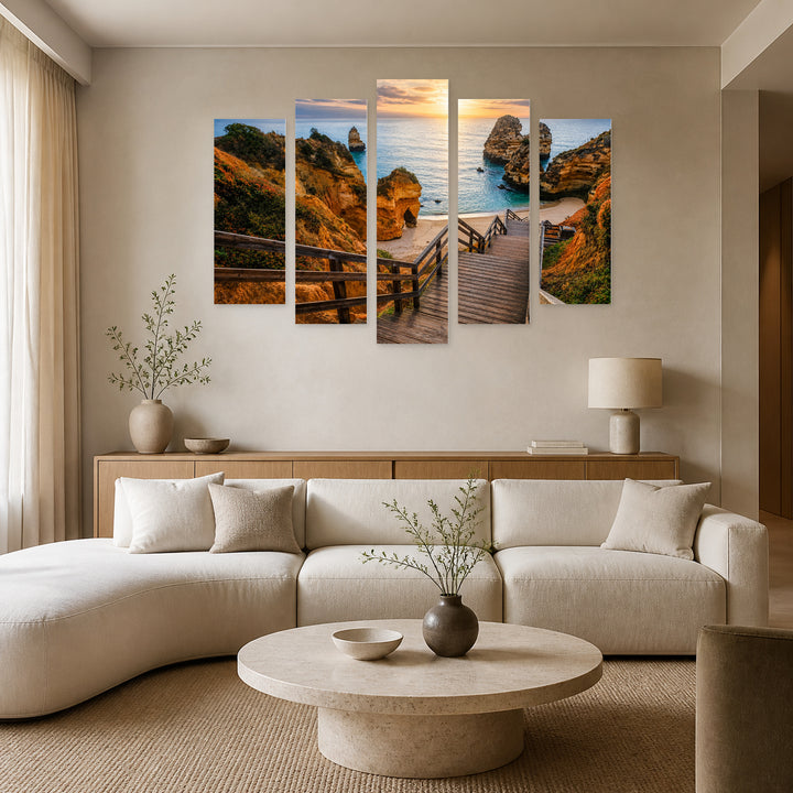 Horizon in Serene Light — five-panel wall art in frontal interior | 5wallart 55301 M3