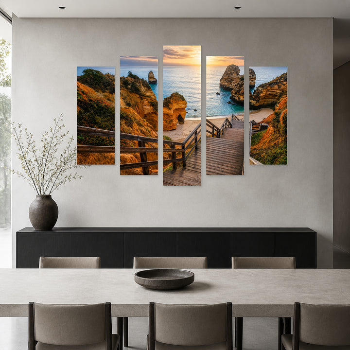 Horizon in Serene Light — five-panel wall art in alternate frontal interior | 5wallart 55301 M4