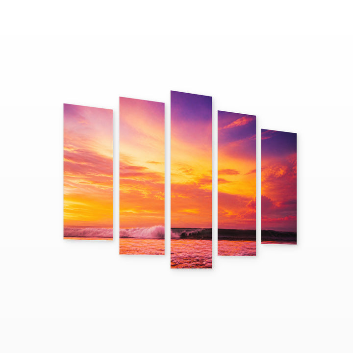 Landscape with Warm Colors with Dreamlike Atmosphere — five-panel wall art on white background in perspective | 5wallart 55303 M1