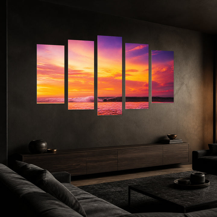Landscape with Warm Colors with Dreamlike Atmosphere — five-panel wall art in perspective interior | 5wallart 55303 M2