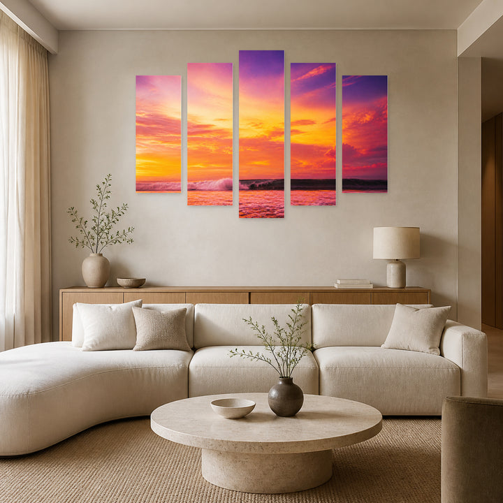 Landscape with Warm Colors with Dreamlike Atmosphere — five-panel wall art in frontal interior | 5wallart 55303 M3