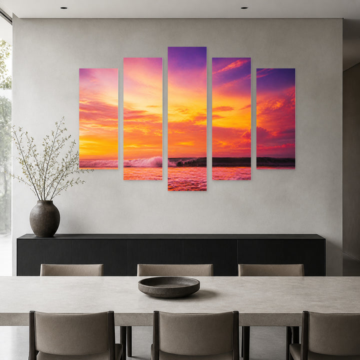 Landscape with Warm Colors with Dreamlike Atmosphere — five-panel wall art in alternate frontal interior | 5wallart 55303 M4