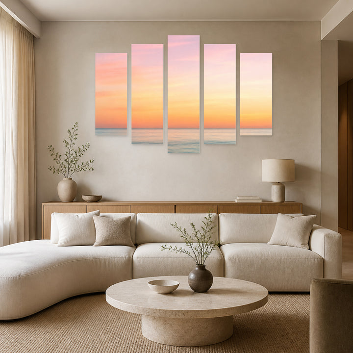 Abstract Sky and Ocean Background Coastal Panorama — five-panel wall art in alternate frontal interior | 5wallart 55304 M4
