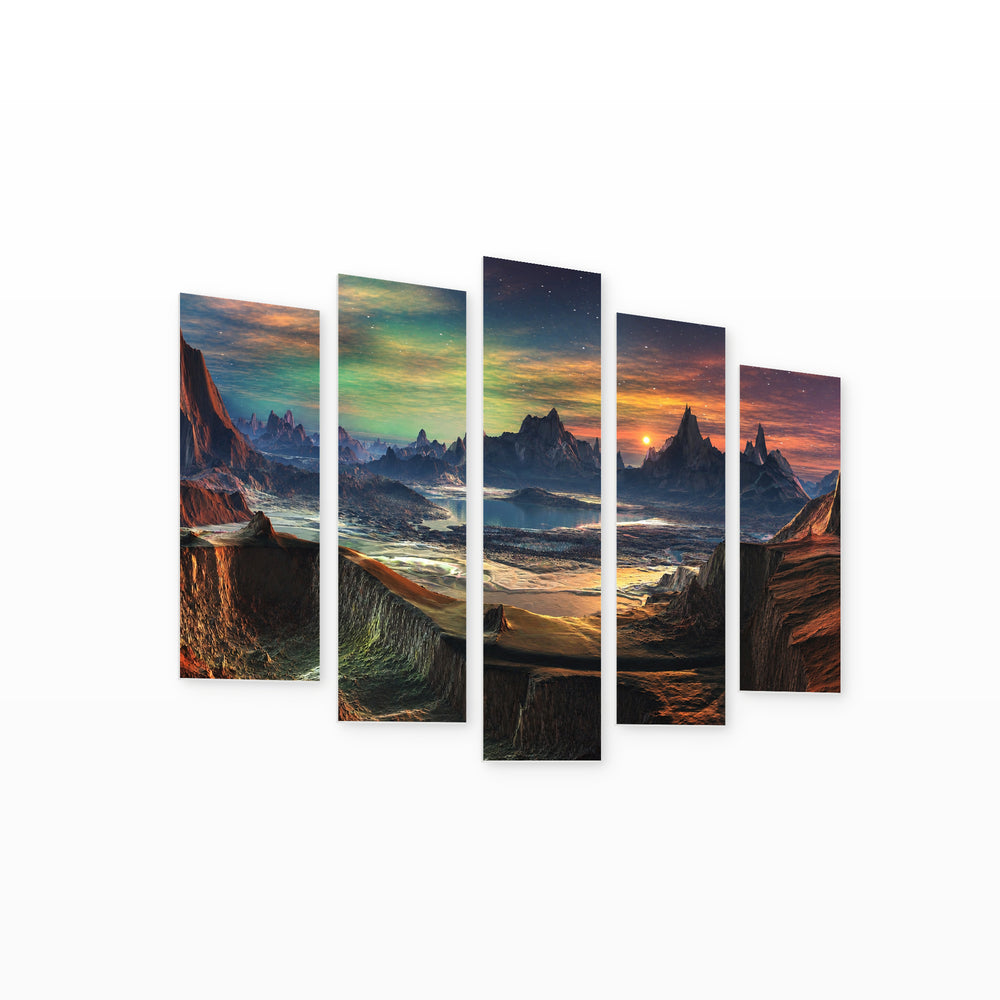 Magical Canyons with Geometric Rhythm — five-panel wall art on white background in perspective | 5wallart 55305 M1