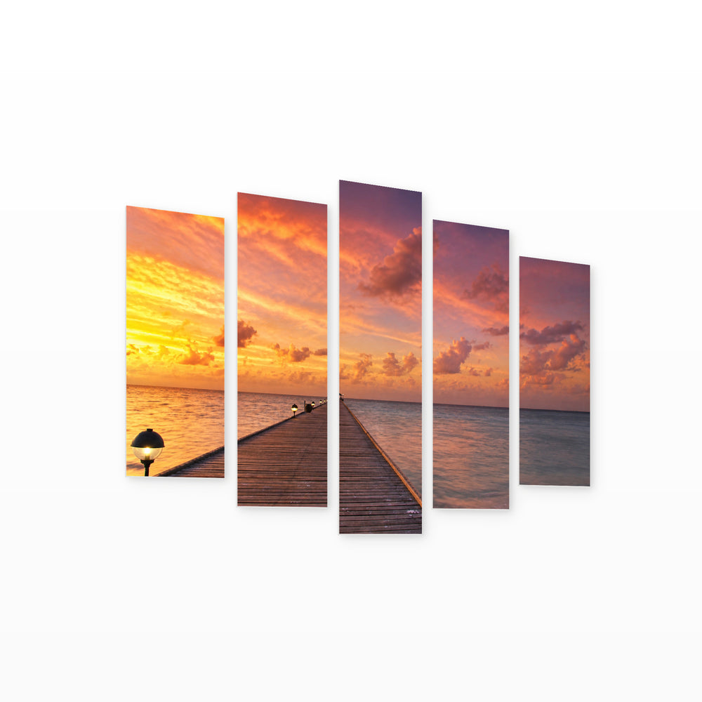 Golden Magical Sunset — five-panel wall art on white background in perspective | 5wallart 55306 M1