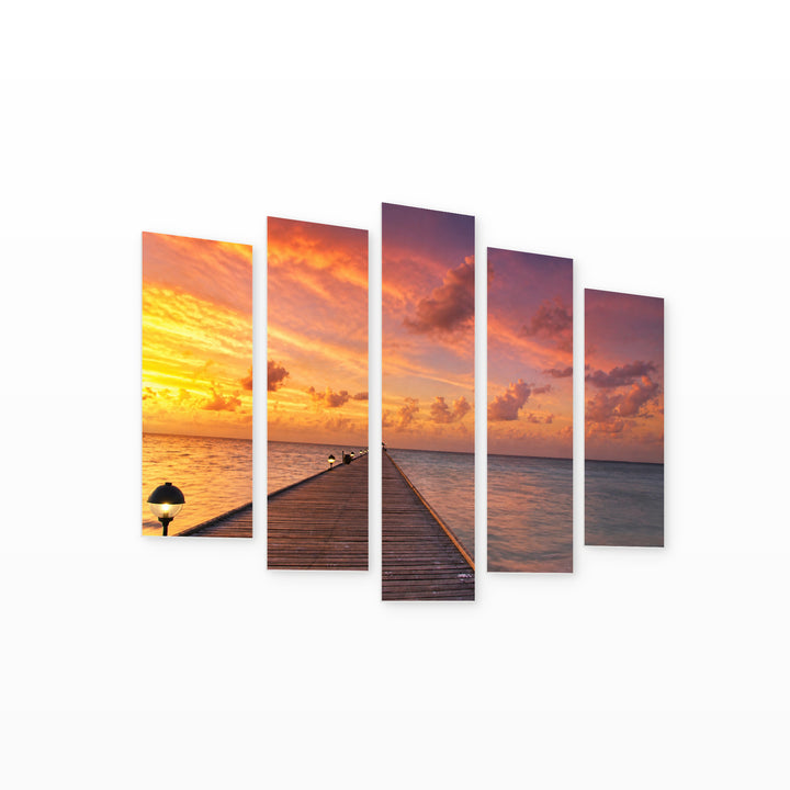 Golden Magical Sunset — five-panel wall art on white background in perspective | 5wallart 55306 M1