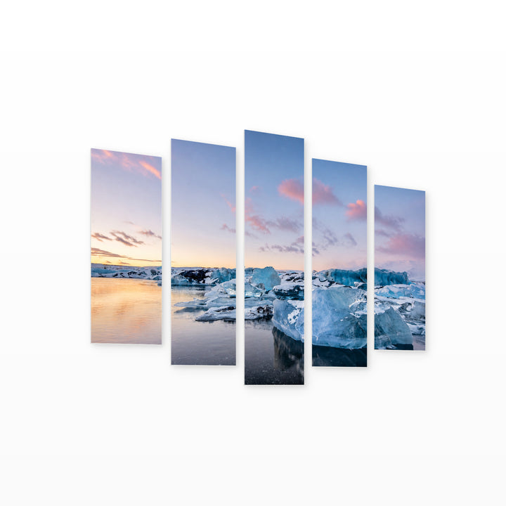Icebergs in Serene Light — five-panel wall art on white background in perspective | 5wallart 55308 M1
