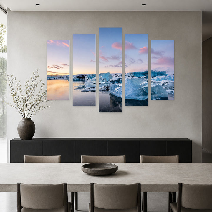 Icebergs in Serene Light — five-panel wall art in frontal interior | 5wallart 55308 M3