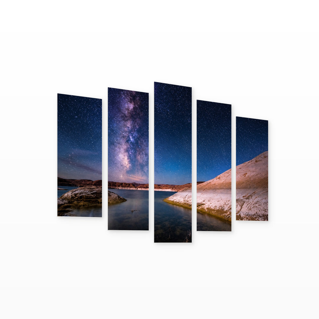 Starry Night over Utah in Serene Light — five-panel wall art on white background in perspective | 5wallart 55310 M1