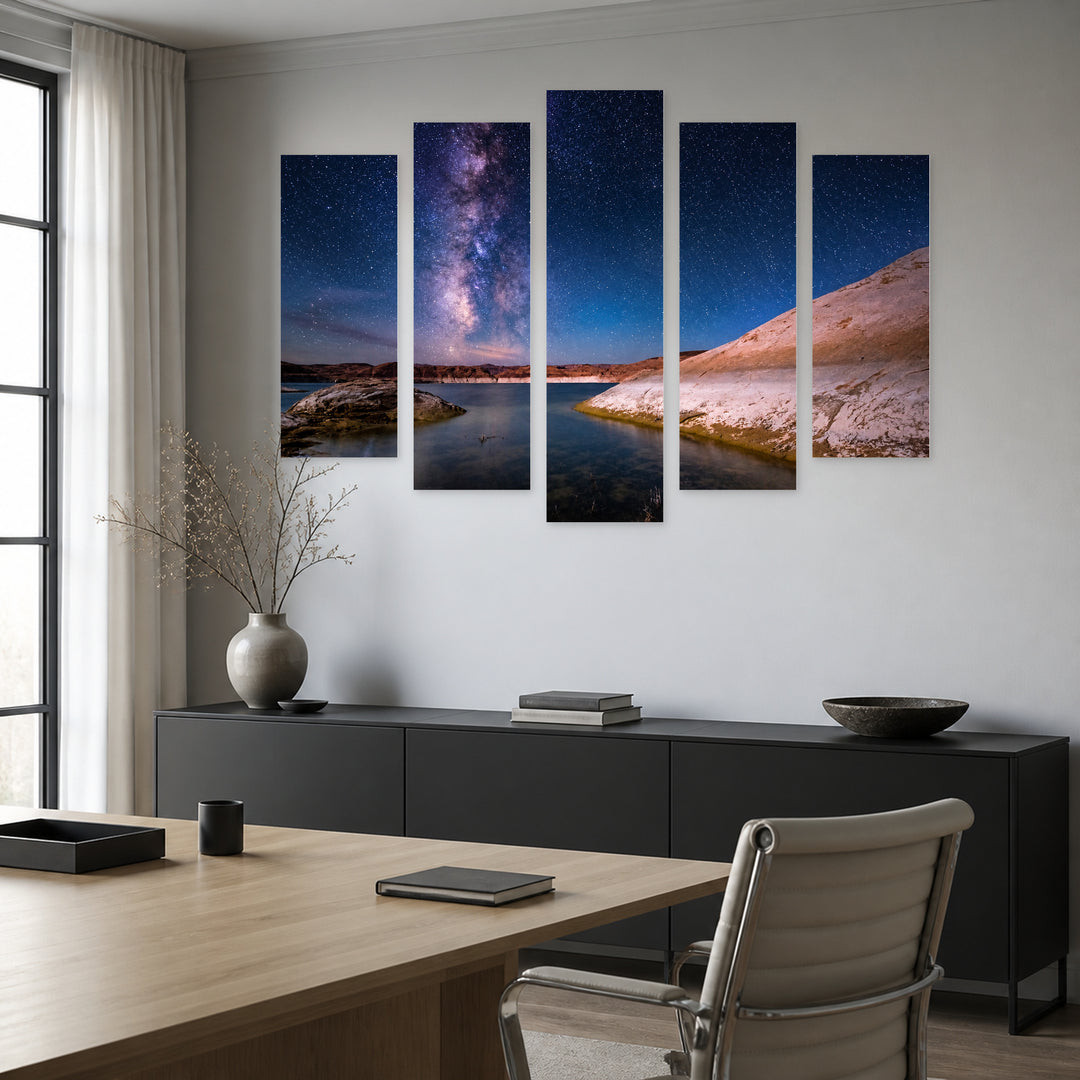 Starry Night over Utah in Serene Light — five-panel wall art in frontal interior | 5wallart 55310 M3