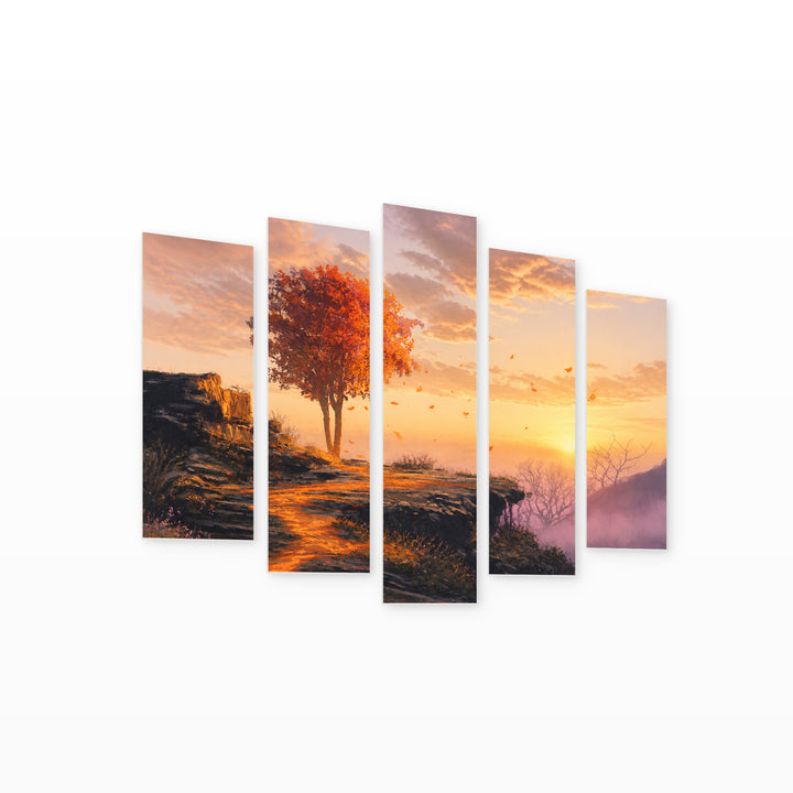 Abstract Landscape in Serene Light — five-panel wall art on white background in perspective | 5wallart 55314 M1