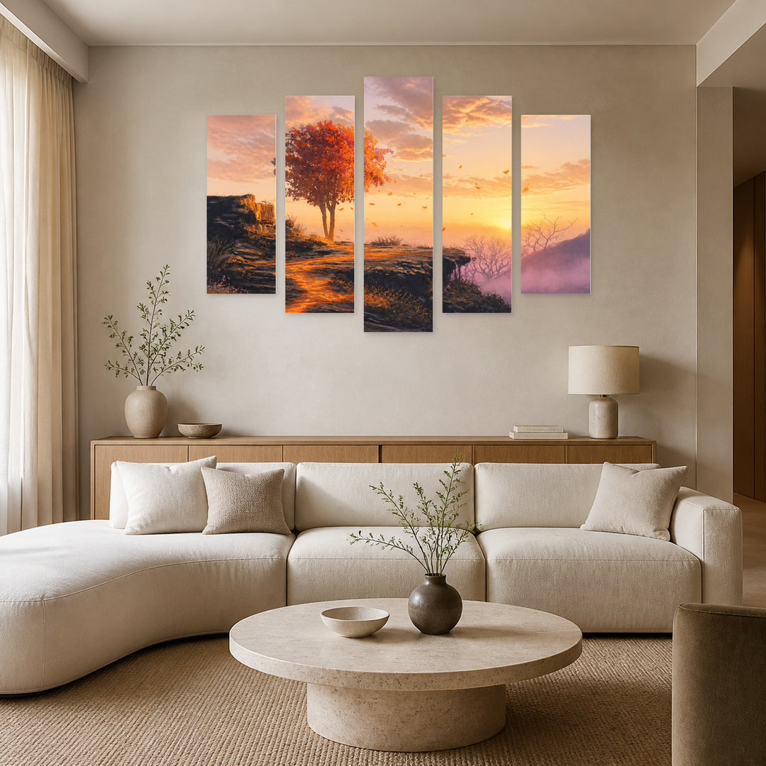 Abstract Landscape in Serene Light — five-panel wall art in alternate frontal interior | 5wallart 55314 M4