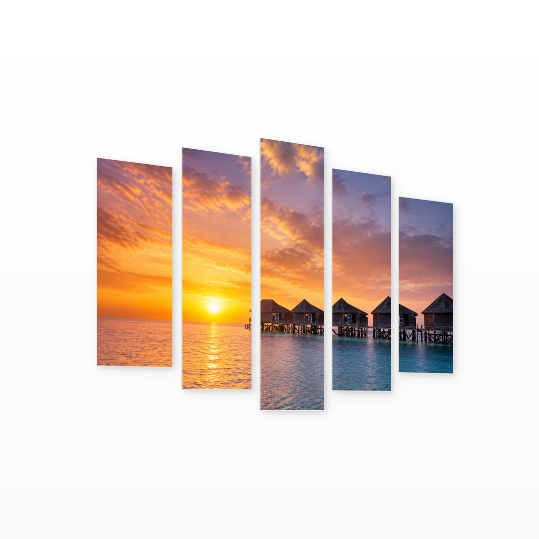 Golden Fairy-tale Sunset — five-panel wall art on white background in perspective | 5wallart 55321 M1